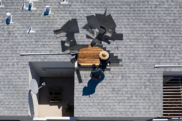 Roof repair job in progress